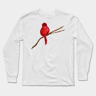 Little Red Bird Watercolor Painting Long Sleeve T-Shirt